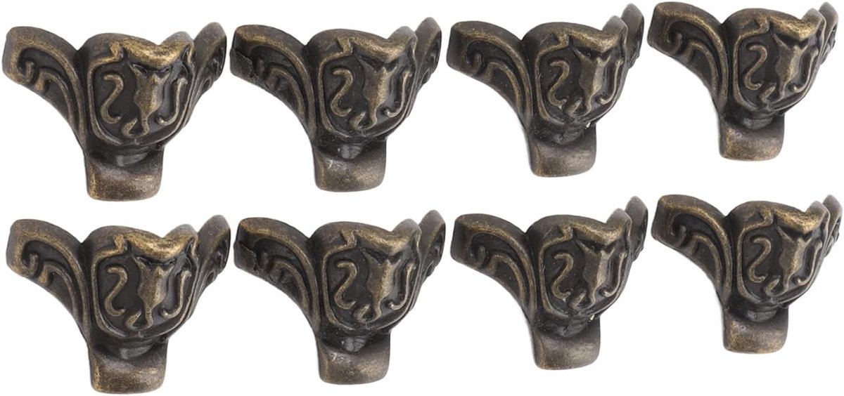 Decoratieve Hoekbeschermers van Hout, 8 Stuks, Ideaal voor Sieradenkoffers en Kleine Meubels, Bronzen Zinklegering Voeten voor Extra Bescherming en Stijl