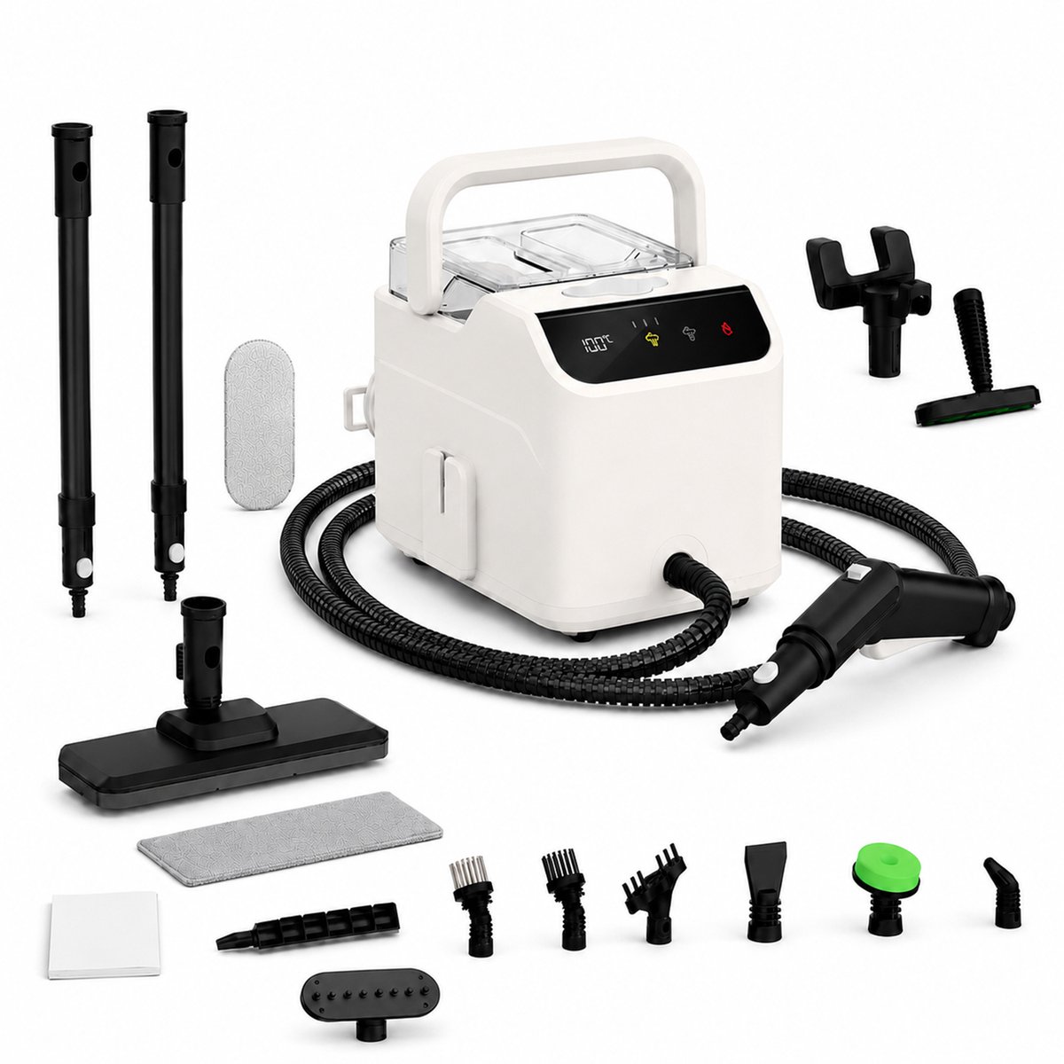 SwayTosh Steamique PRO Stoomreiniger – 4 Bar 2200 W – Led Scherm – 20 Sec Opwarmtijd – 1.75 L – Steam Cleaner Extra Sterk – Reinigingsmachine – Stoomcleaner –17 Accessoires – Vloer, Badkamer, Auto En Meer – Continue Vulbaar