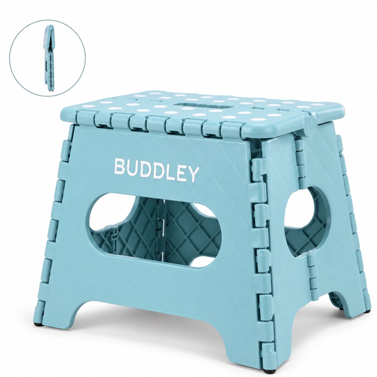 BUDDLEY Opstapje Kinderen - XS - Inklapbaar - Lichtblauw - Opvouwbaar - Krukje - Opstapje - Opstapkrukje - Kind - Opklap - Krukje