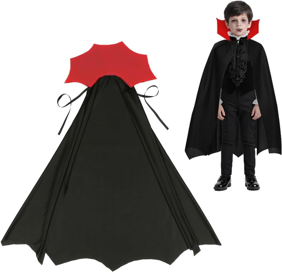 Dracula Kostuum voor Kinderen met Opstaande Kraag, Zwart en Rood, Perfect voor Halloween en Carnaval, Geschikt voor Jongens en Meisjes