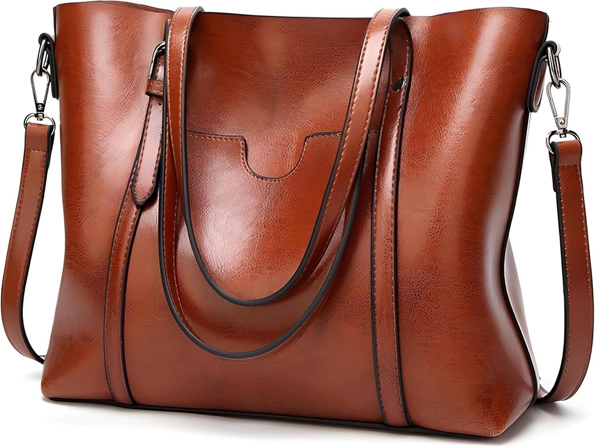 Hobo tas dames - Bruin - Grote capaciteit - Schoudertas met meerdere vakken - Voor school, werk en dagelijks gebruik