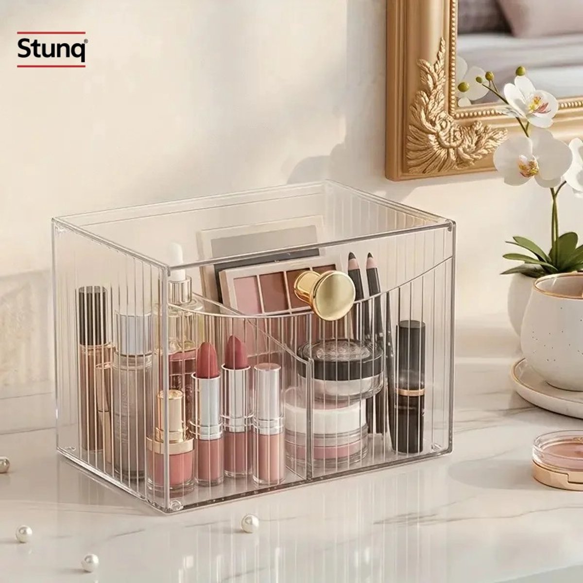 Stunq® Acryl Make-upborstelhouder met 2 Compartimenten en Flip-cover