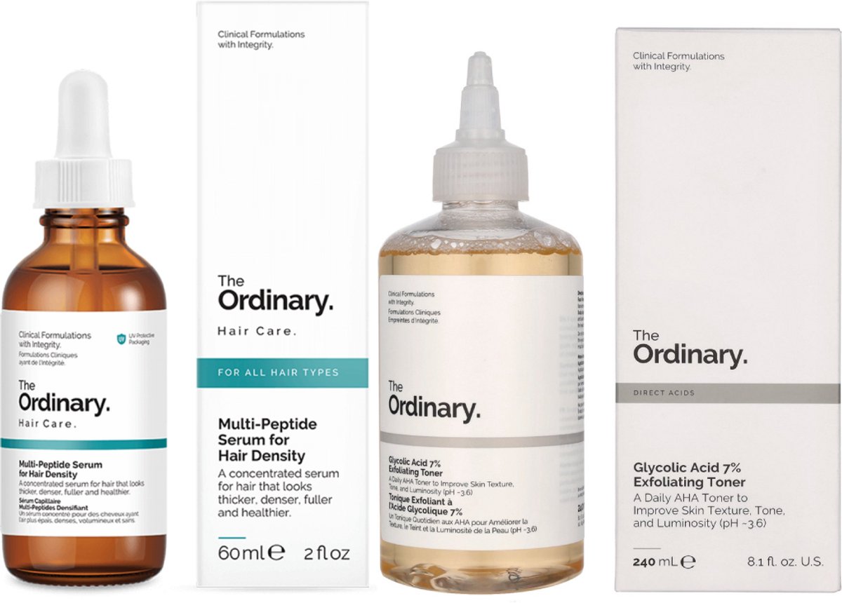 The Ordinary Hair Care Set - The Ordinary Multi Peptide Hair Density Serum 60ml And The Ordinary Glycolic Acid 7% Exfoliating Hair Toner 100ml