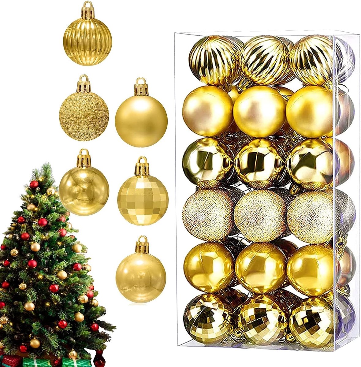 Gouden Kerstballen Versiering - 36 Stuks Plastic Kerstboomdecoratie - Kleine 4 cm Ornamenten voor een Feestelijke Sfeer