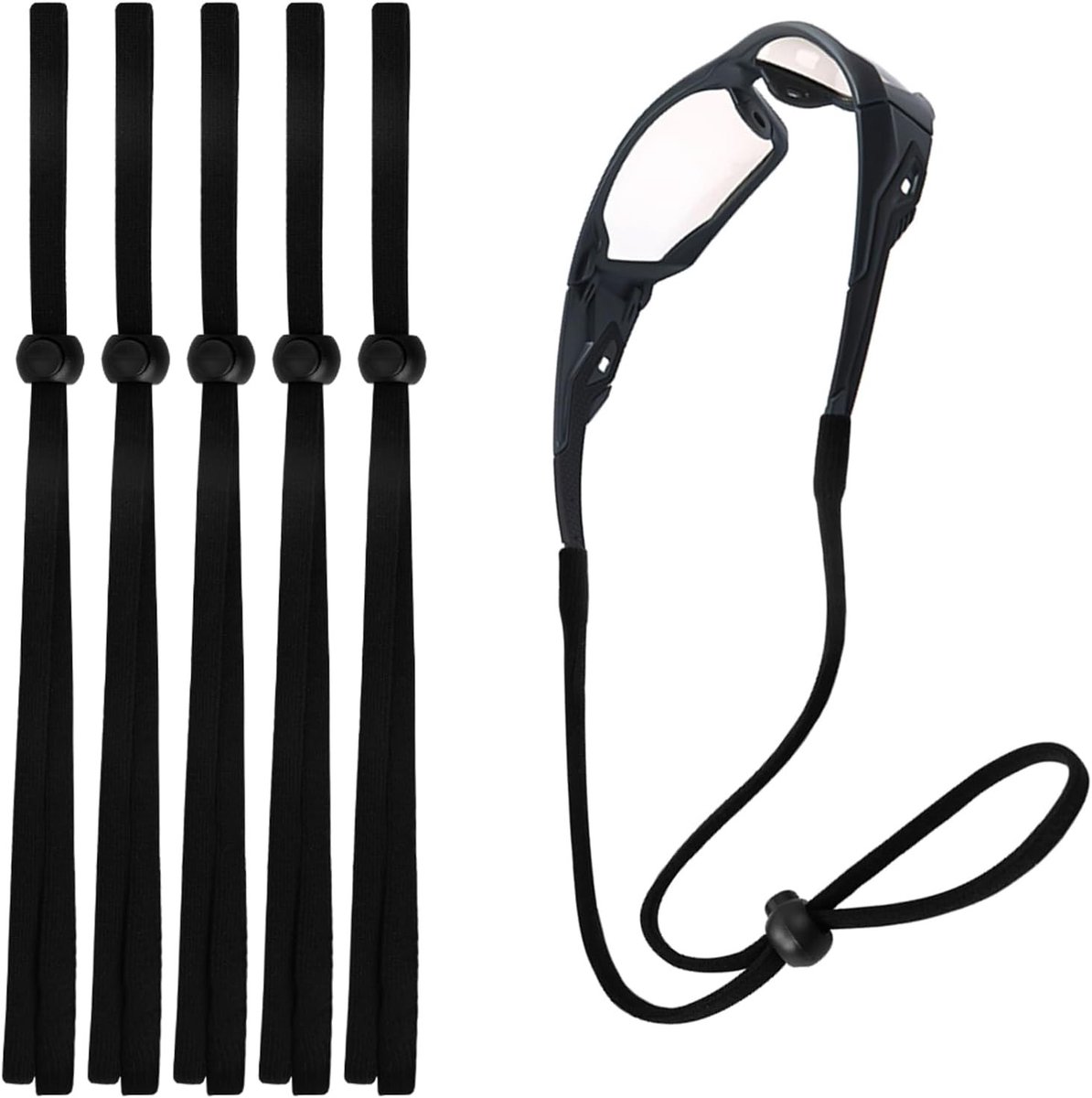 Set van 5 Sportbril Straps, Verstelbare Antislip Brilkoord voor Unisex, Ideaal voor Sport en Buitenactiviteiten, Zwart