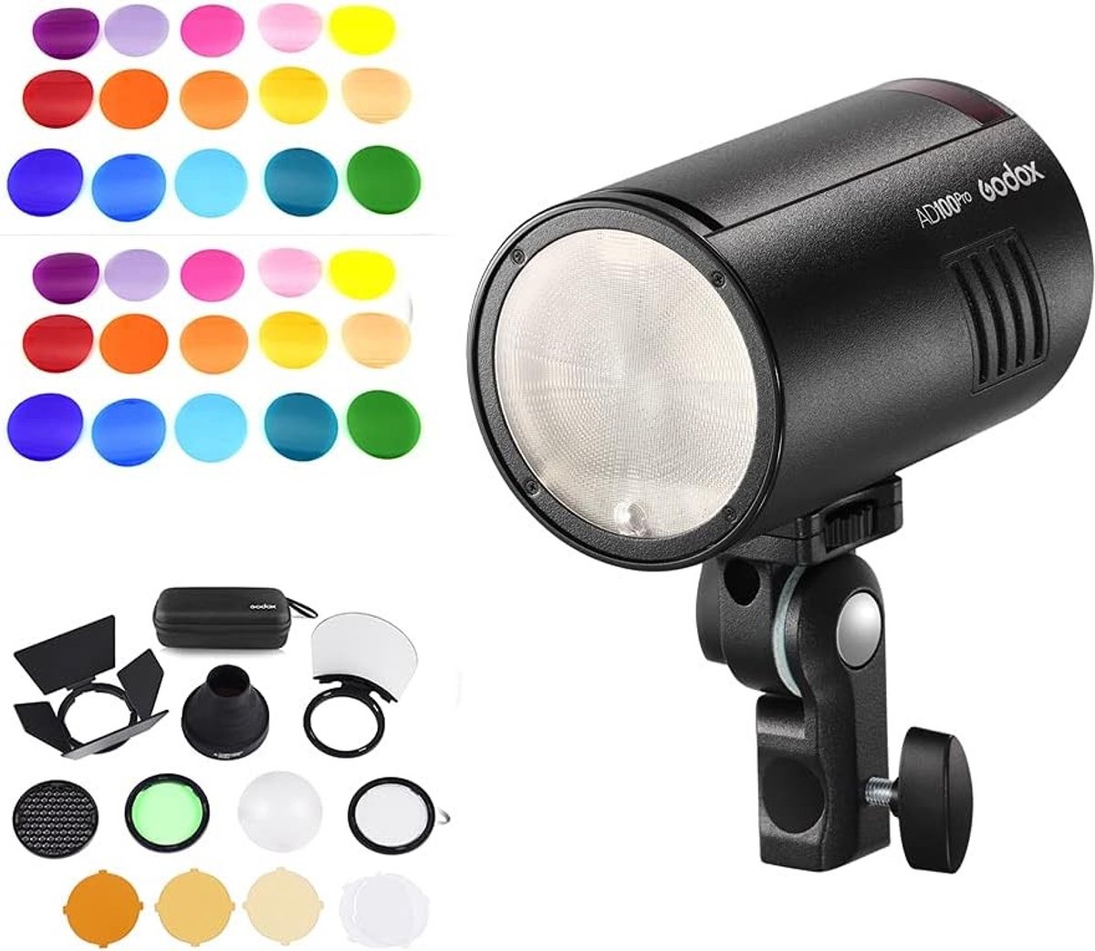 Draagbare Studio Flitser met OLED Scherm, 5800K en 1/8000s Sync, inclusief Kleurfilter en Accessoires Kit