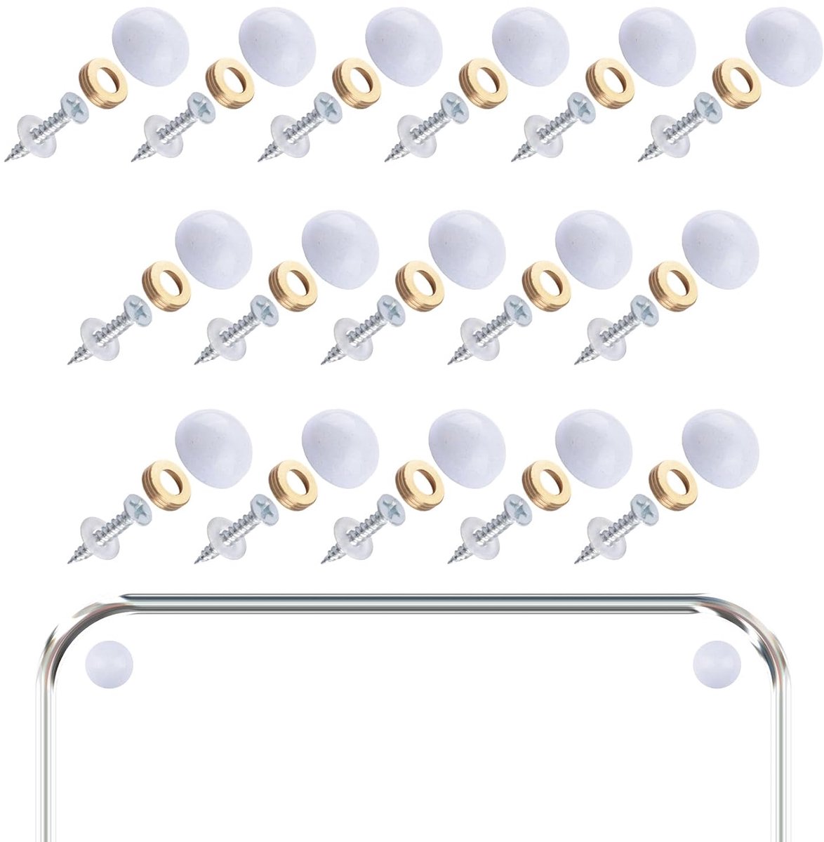 16 stuks 20 mm halfronde roestvrijstalen witte spiegelschroef, koepelkop, glazen bevestigingssluiting voor spiegel, decoratieve hardware, koepel spiegelbevestiging