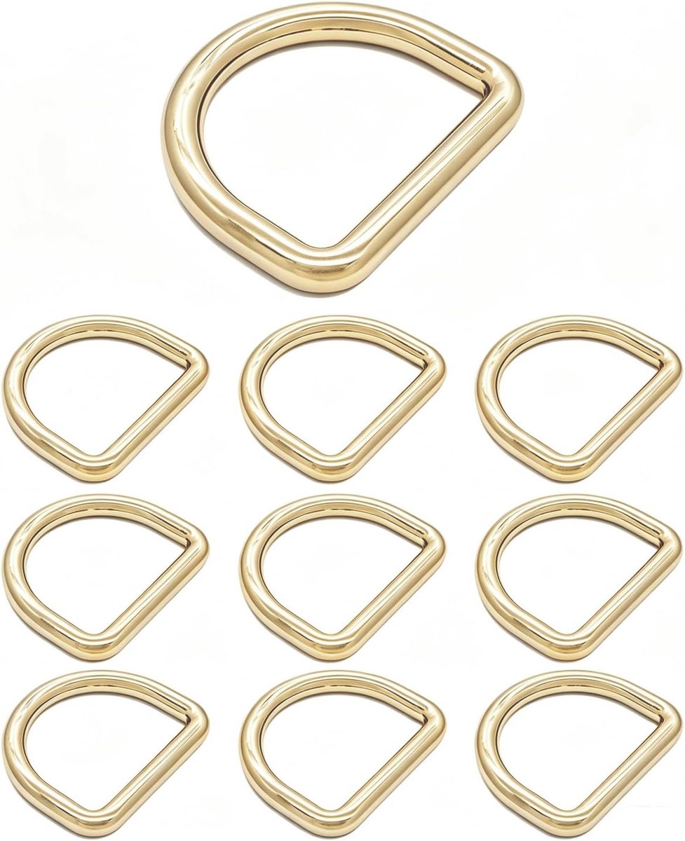 D-ringen 38,8 mm, 10 stuks, gelast, massief, goud | voor tassen, heuptassen, banden, riemen, hondenhalsbanden