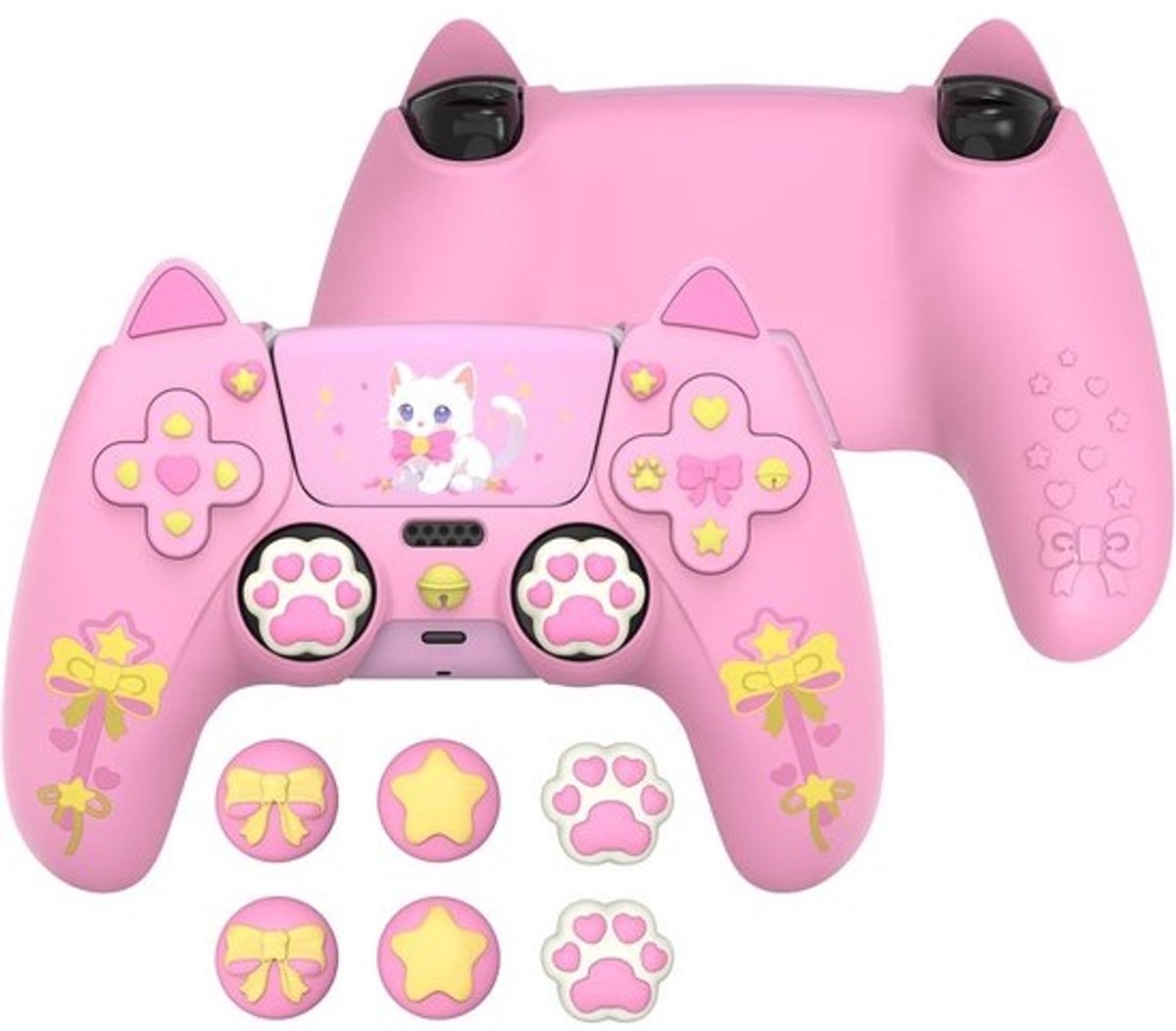 Schattige Kat Silicone Controller Hoes voor PS5 met Joystick Grips en Stickers - Antislip Volledige Bescherming