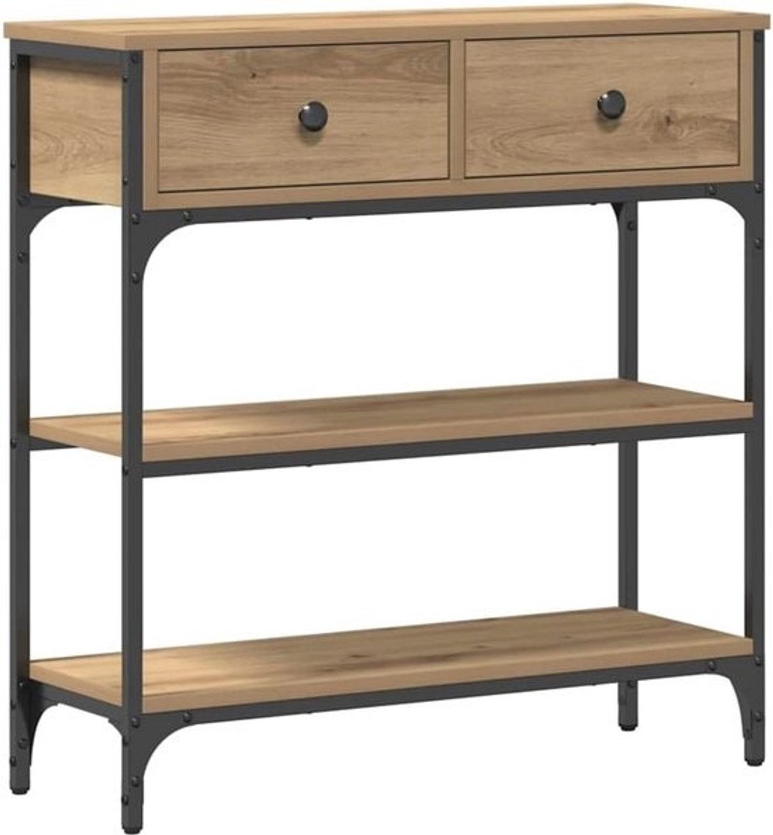 Rustic Eiken Houten Salontafel met 2 Lades - Duurzaam Hout en Staal voor Binnen