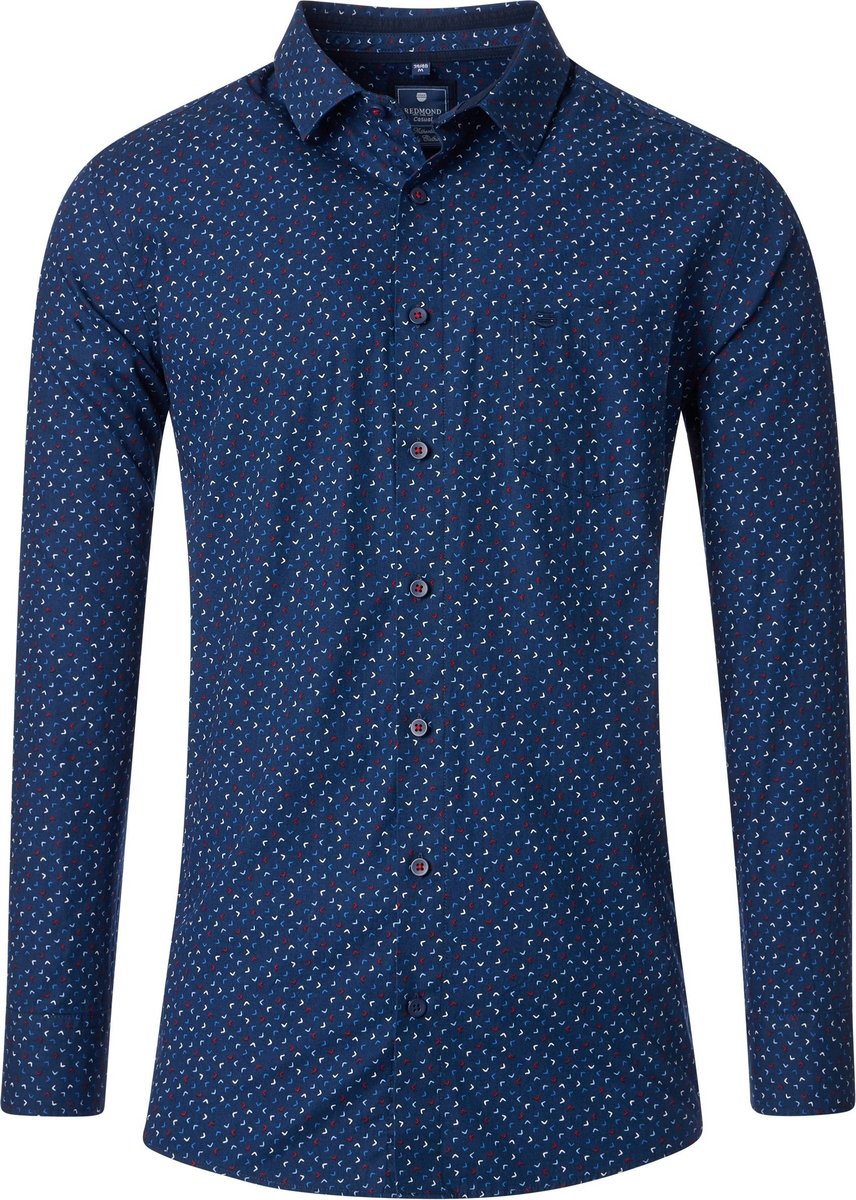 Redmond comfort fit overhemd - popeline - donkerblauw - wit - rood - lichtblauw dessin