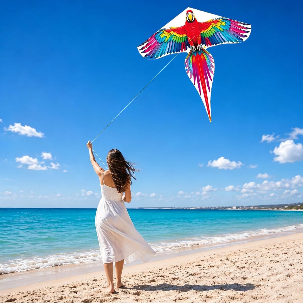 papegaai vlieger vlieger eenlijn, Easy Flyer, eenvoudig te vliegen, incl. 100 m vliegerkoord en lange staart, voor strand, park en vliegerfeest, buitenactiviteiten voor beginners en volwassenen