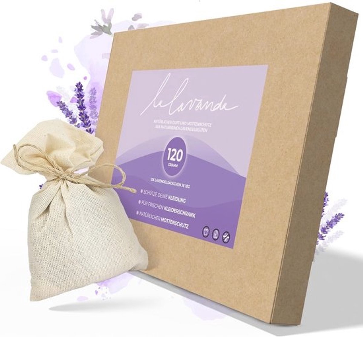 12 Katoenen Lavendelzakjes - Effectieve Mottenbescherming voor Kledingkasten - 120 g Lavendelbloemen met Langdurige Frisheid