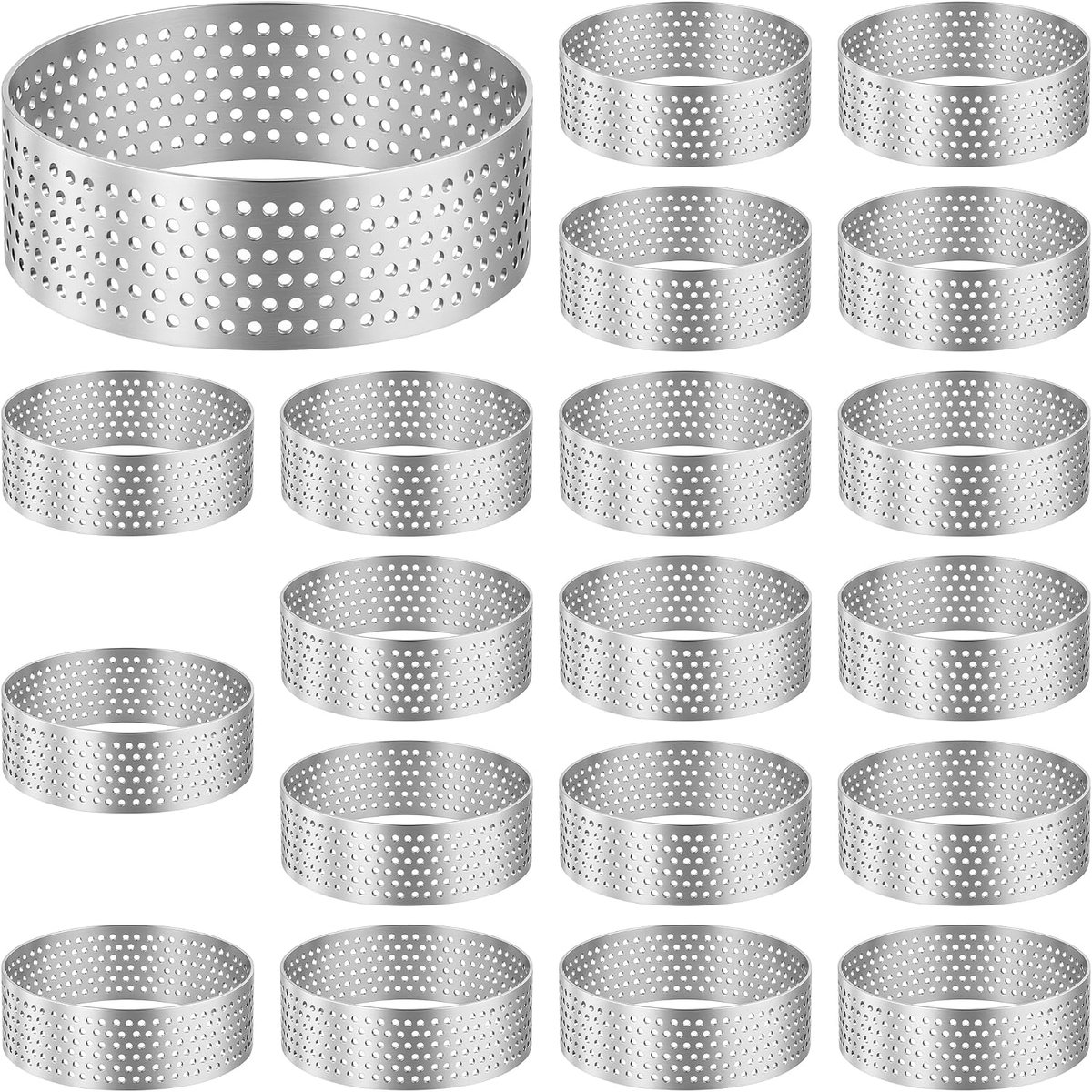 20 stuks mousse tartelette vormpjes, 6 cm, roestvrijstalen ringen met gaten, geperforeerde dessertringen, taartring voor taarten, bakken