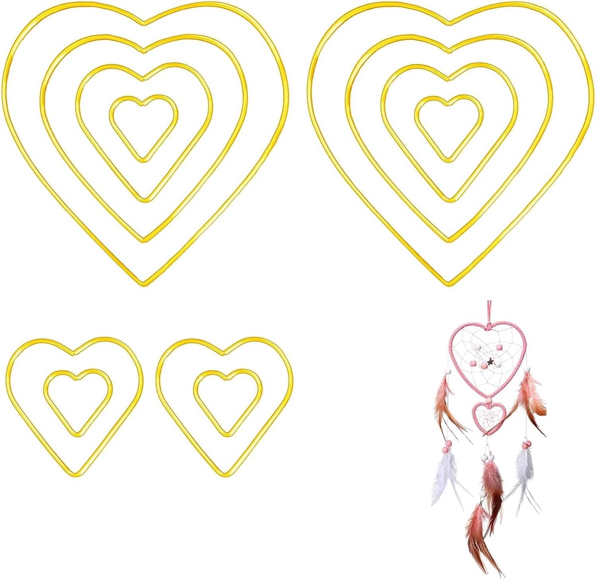 12 gouden hartvormige metalen ringen voor knutselen, 4 maten 50/80/100/150 mm, DIY dromenvanger en macramee hoepels voor bloemenkransen, bruiloftdecoratie en wanddecor
