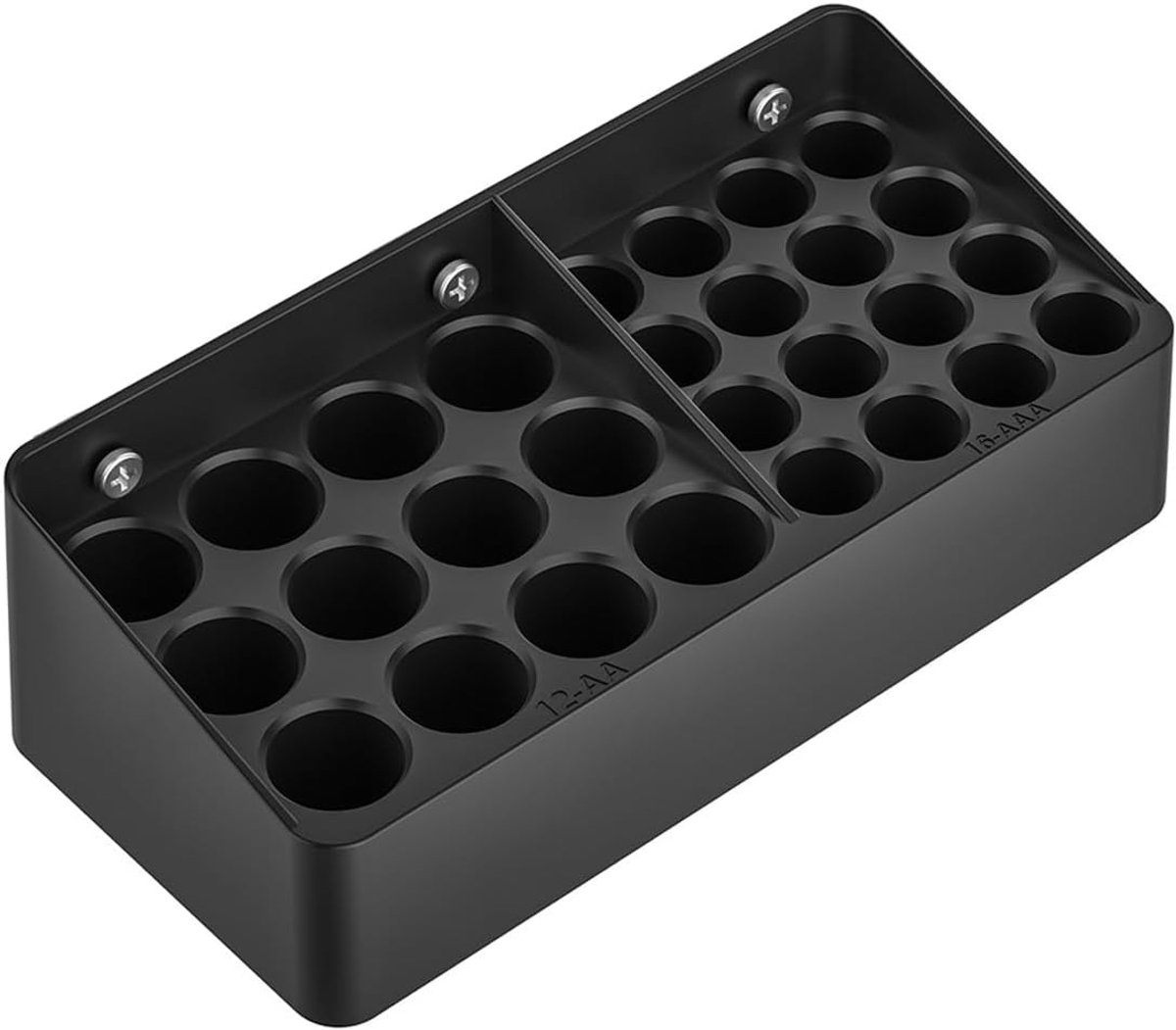 Batterijopslag voor 12 AA- en 16 AAA-batterijen Wandmontage Batterijorganizer Dispenser Opbergdoos Koffer