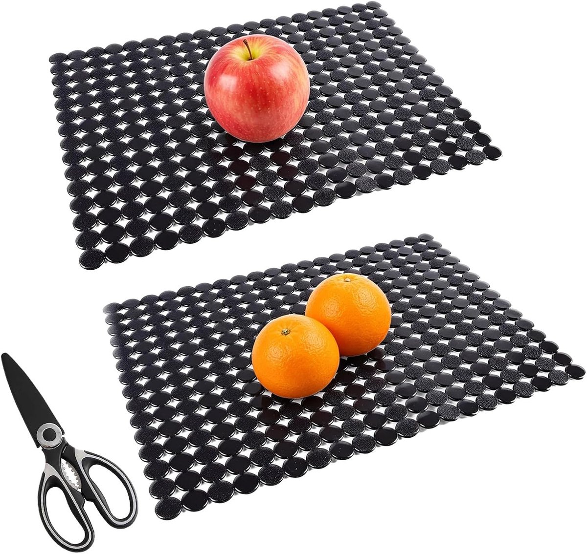 30 x 40 cm, 2 stuks decoratieve spoelbakmat, verstelbaar, PET sneldrogend, spoelbakmat, spoelbakmat met 1 schaar, stippendesign, voor keramiek, wastafel (zwart)