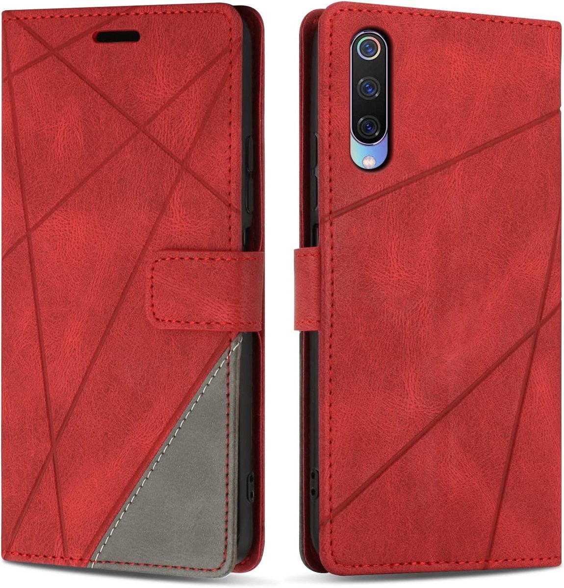 Hoesje voor Xiaomi MI 9, Premium Lederen Portemonnee Beschermhoes Telefoonhoesjes met Kaartenvakken Beschermhoesje voor Xiaomi 9, Rood