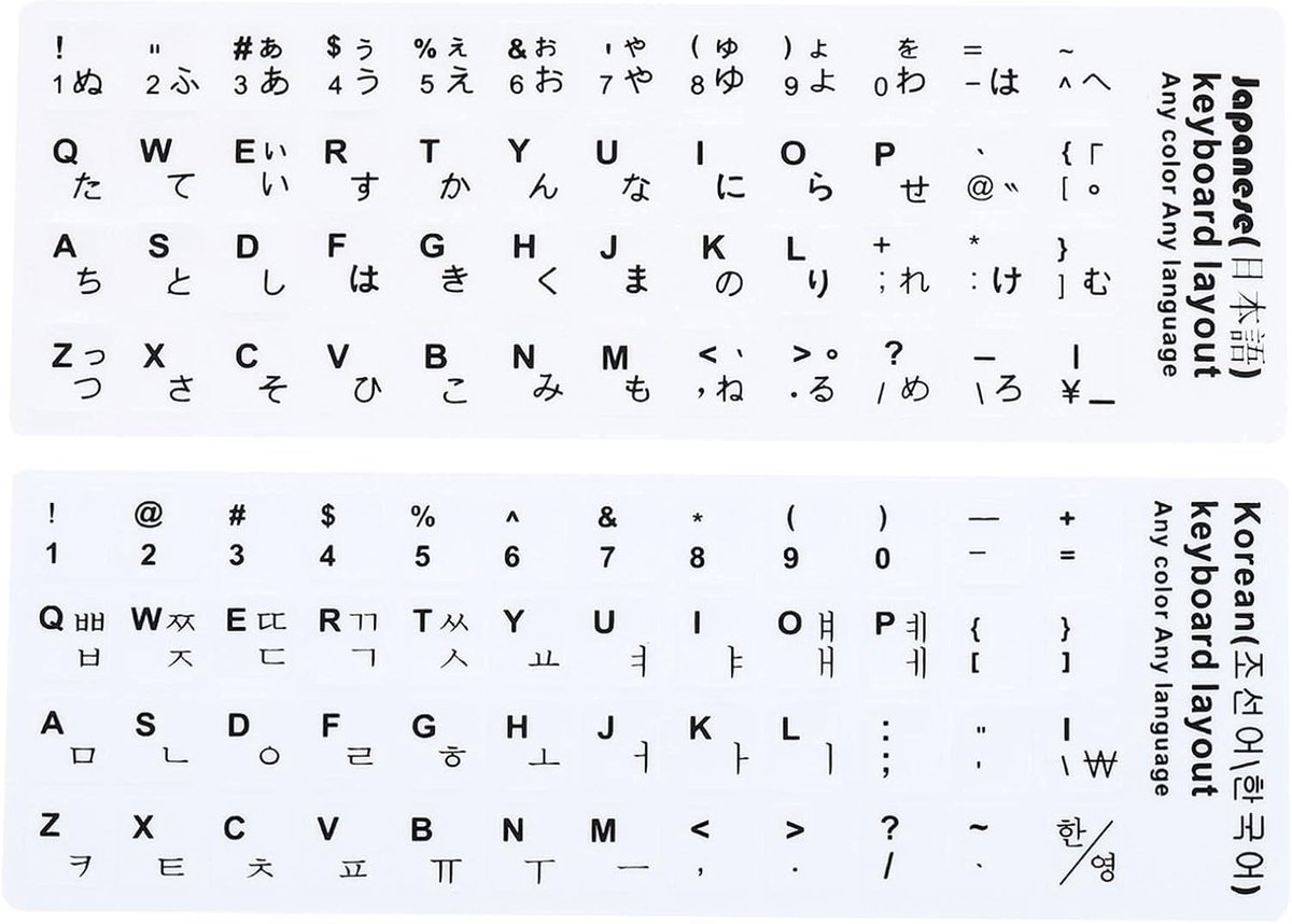 Korean en Japanese Toetsenbord Stickers, 2 Pack Universele Vervangingshoezen voor Laptop met Witte Achtergrond en Zwarte Letters