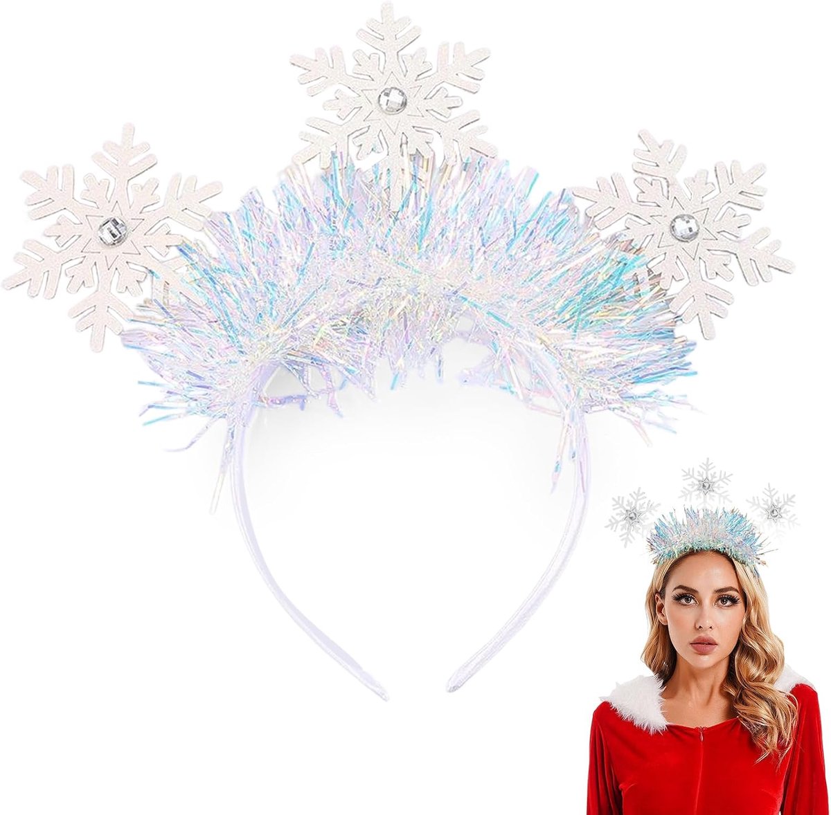 Haarband, sneeuwvlok hoofdtooi, kersthaarband volwassenen, kersthaaraccessoires voor kinderen, kersthaaraccessoires voor dames en meisjes, kerstcadeaus (B, B)