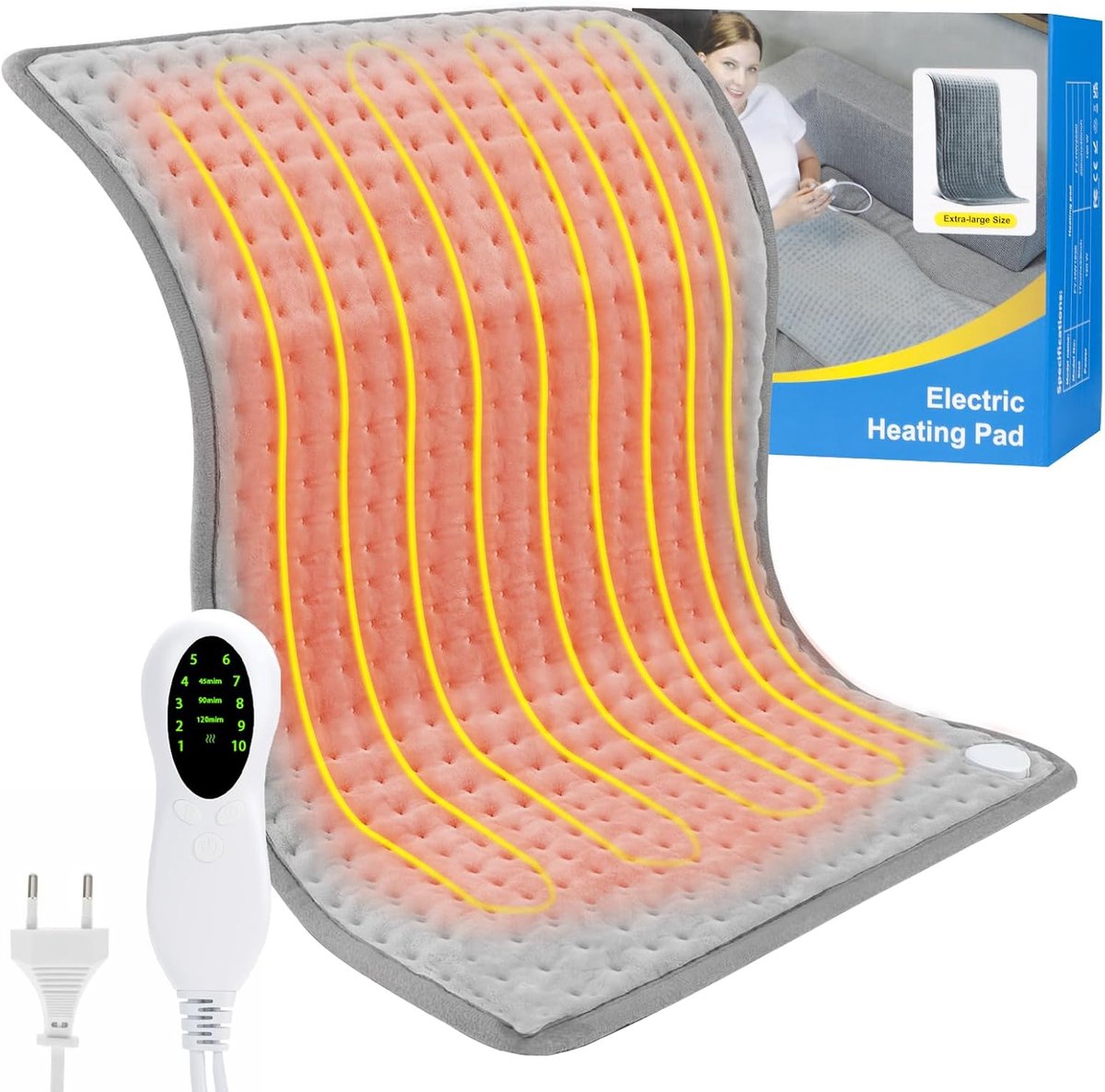 Verwarmingskussen, verwarmingskussen met autostopfunctie, warmtepad voor rug, nek, schouders en buik, zachte flanellen overtrek, automatische uitschakeling (grijs, 50 x 100 cm)