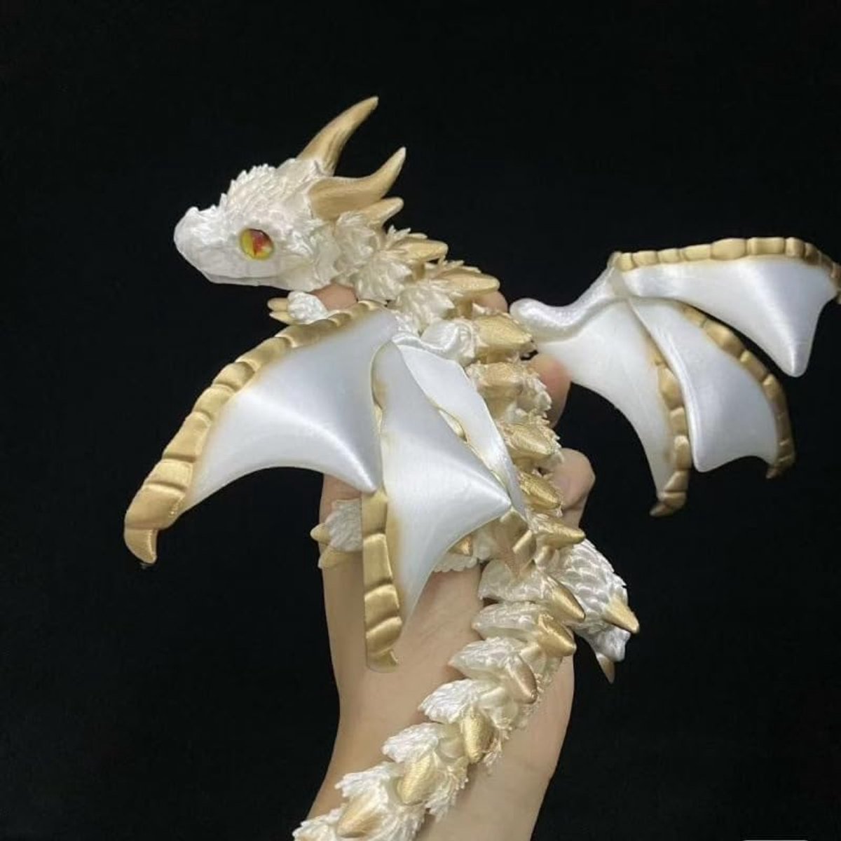 Drakenmodel, 3D-bedrukte tweehoorn-draak (met vleugels), beweegbaar drakendecoratiestuk met meerdere gewrichten