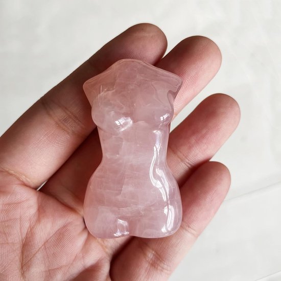 Rozenkwarts helende kristal vrouwelijk model figuur sculptuur, 50 mm gesneden zak palmsteen kantoordecoratie — afbeelding 2
