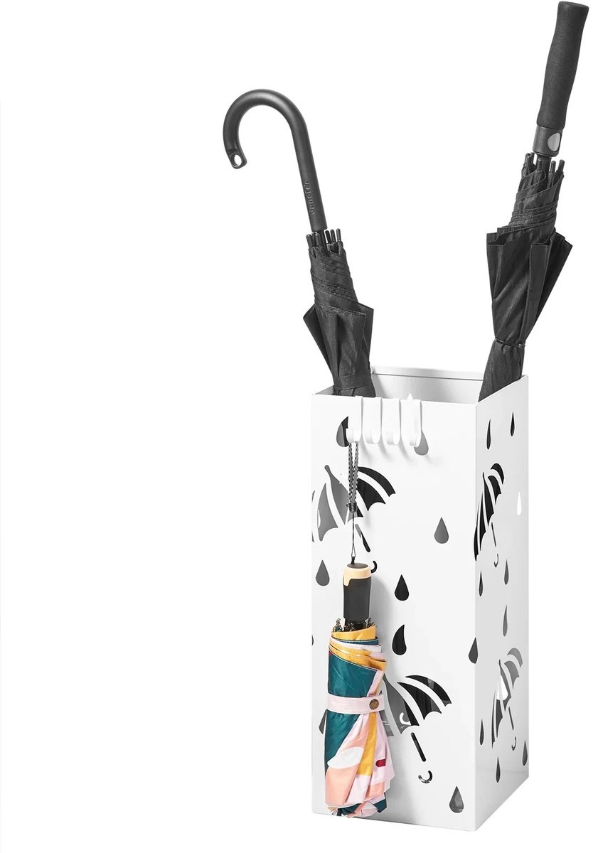 Marqs Paraplubak - Parapluhouder - Wit - Modern - Uitneembare uitlekbak - 5 tot 10 paraplu's - Inclusief ophanghaken - 49cm hoog