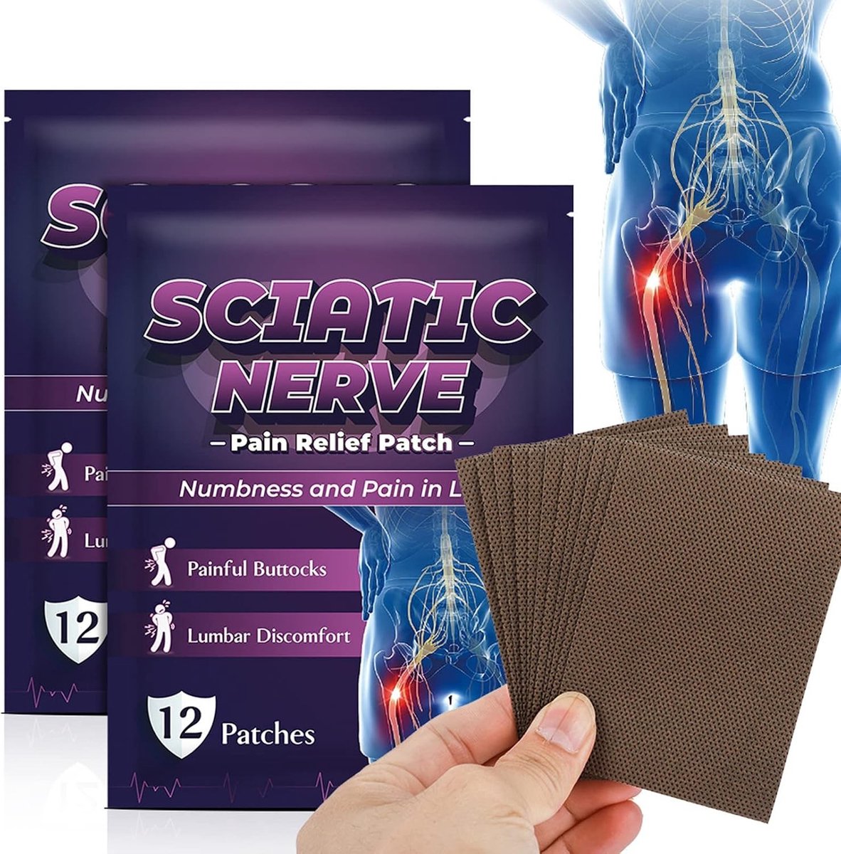 Effectieve Patches voor Verlichting van Ischiaspijn, 60 Stuks, Elastische Multifunctionele Patches voor Rug en Billen