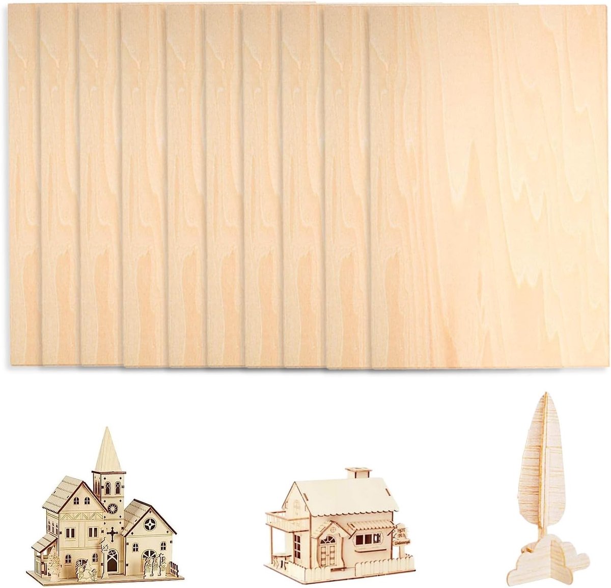 Set van 10 Balsa Houten Platen 300 x 200 x 1,5 mm voor Ambachten, Modelbouw en Schilderen, Ideaal voor Graveren en Pyrografie