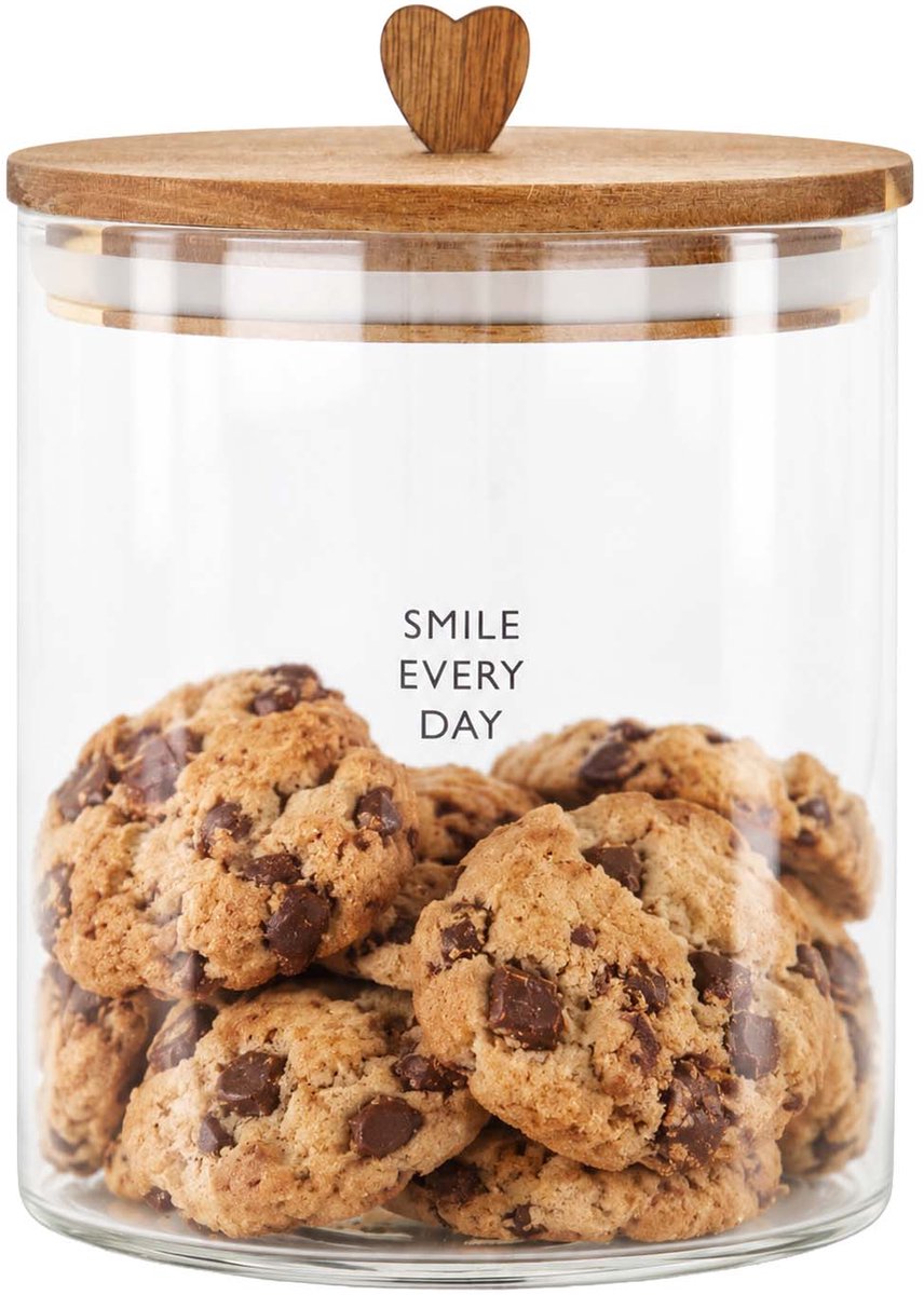 Zusss Storage Jar Smile Every Day S Glas / Acacia Hout Naturel