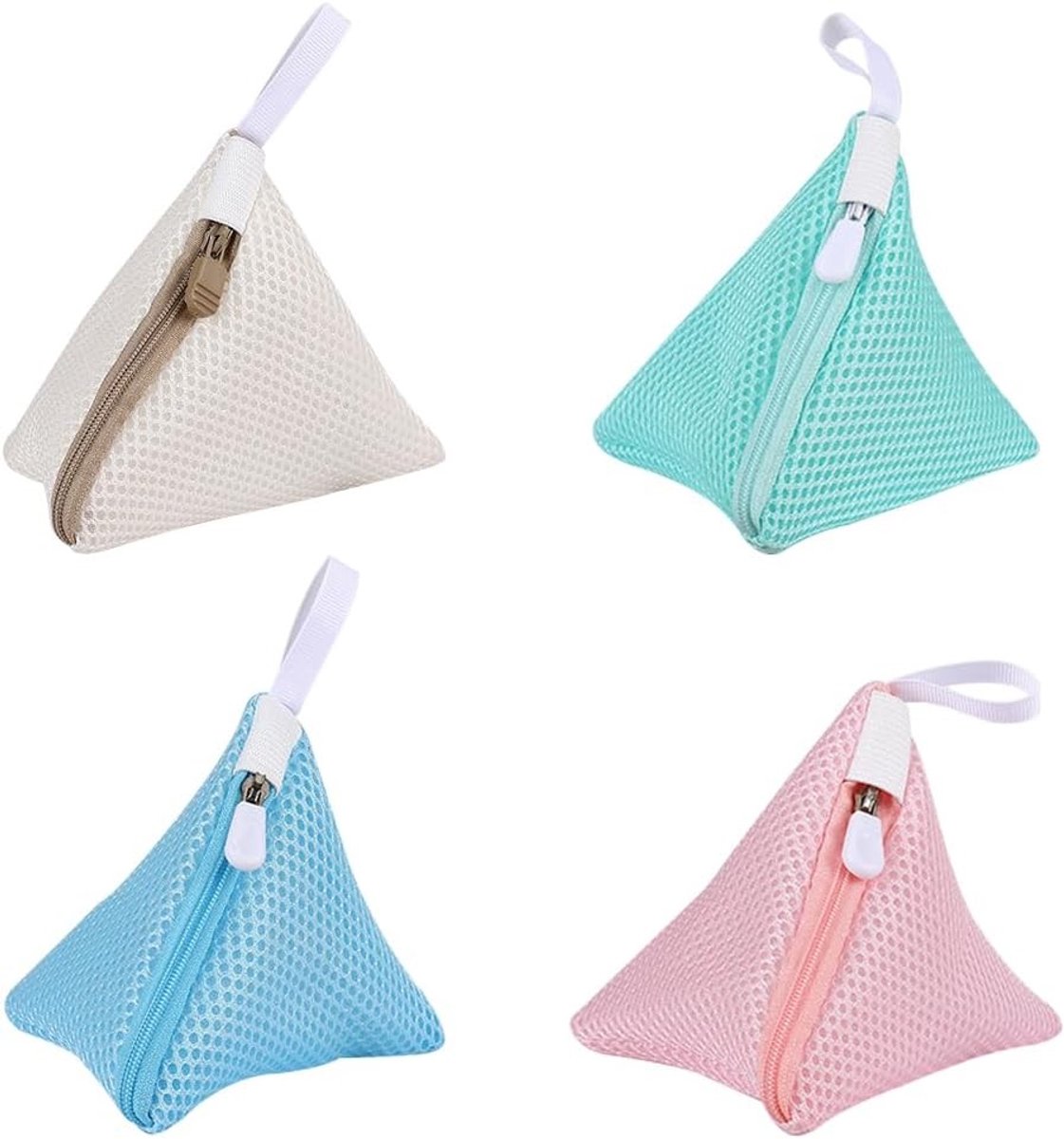 Mini Triangle Waszakken - 4 Stuks Mesh Waszakken met Rits voor Ondergoed, Sokken en Delicate Kleding (4 Kleuren)