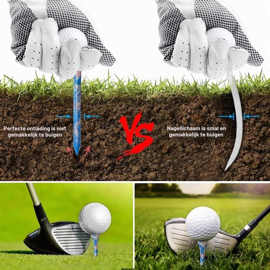60 Stuks Biologische Golf Tees van Bamboe 70mm - Duurzame Golfaccessoires met Lage Wrijving en Curved Top — afbeelding 3