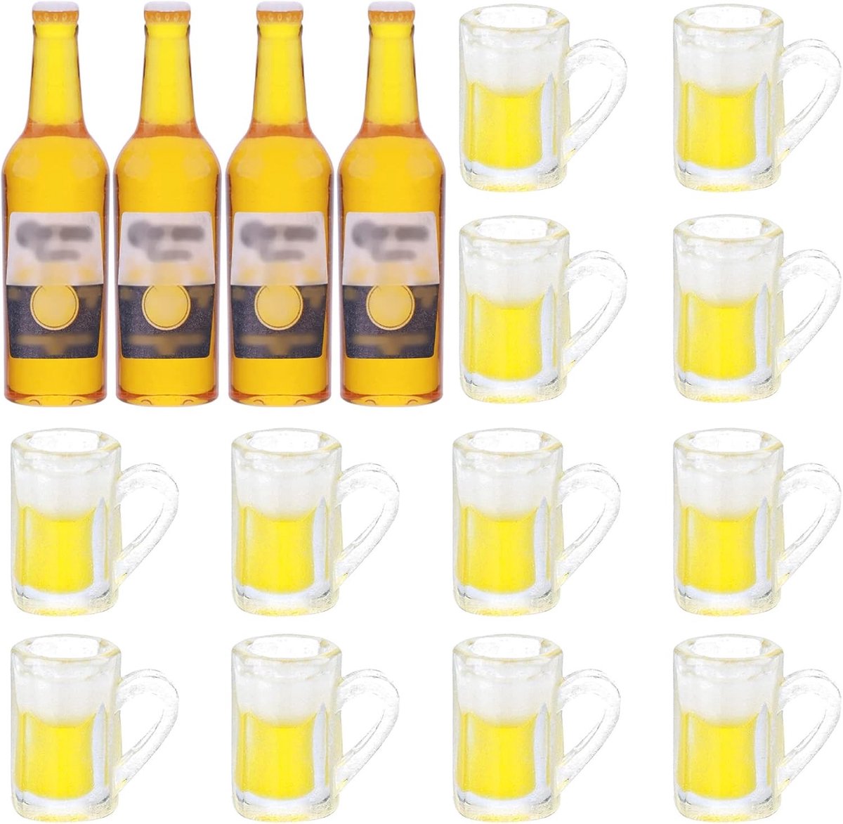 Set van 16 Miniatuur Bierflesjes en Mokken voor Poppenhuis, Realistische Drinkaccessoires voor Fantasy Games en DIY Decoratie