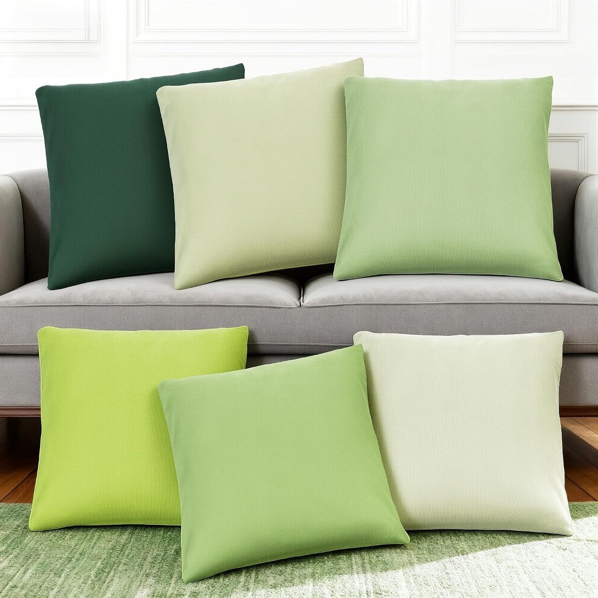 Set van 6 Kussenhoezen 45x45cm in Zacht Saliegroen Chenille voor Sofa en Woonkamer, Ideaal voor Decoratie en Comfort