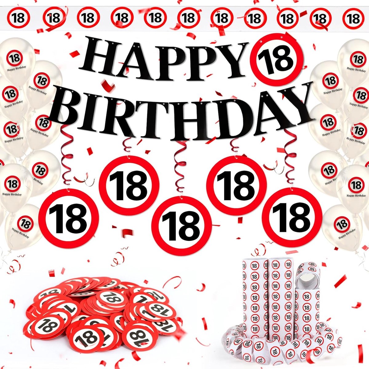 18e verjaardag decoratie set - verkeersbord thema - ballonnen en slingers - unieke viering voor jongen en meisje - ShopVlot