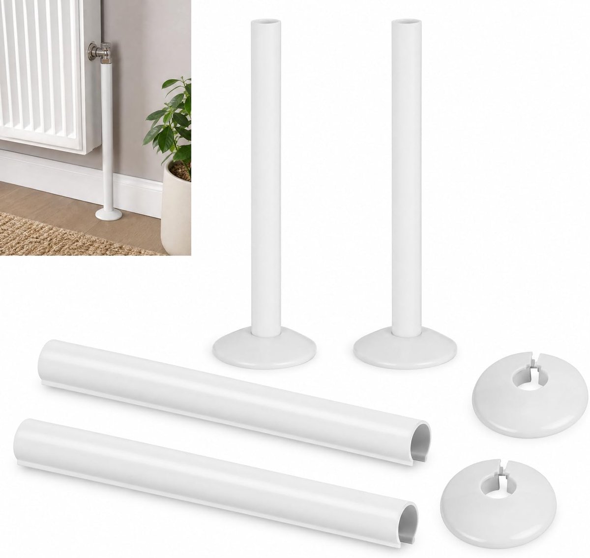 radiator pijp covers 15x200 mm - witte siliconen - set van 2 - snelle installatie zonder gereedschap - ShopVlot