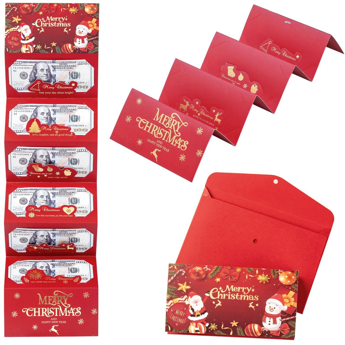 Kerstgeld- Of Cadeaukaarthouder Met 6 Vakjes - 2 Stuks - Verrassing, Kerstmis - Kerst Geld Enveloppen - Kerstcontantenvelop Met Geldclip - Kerst - 17 X 72 Cm - Geschikt Voor Een Kerstfeestje, Opbergdoos