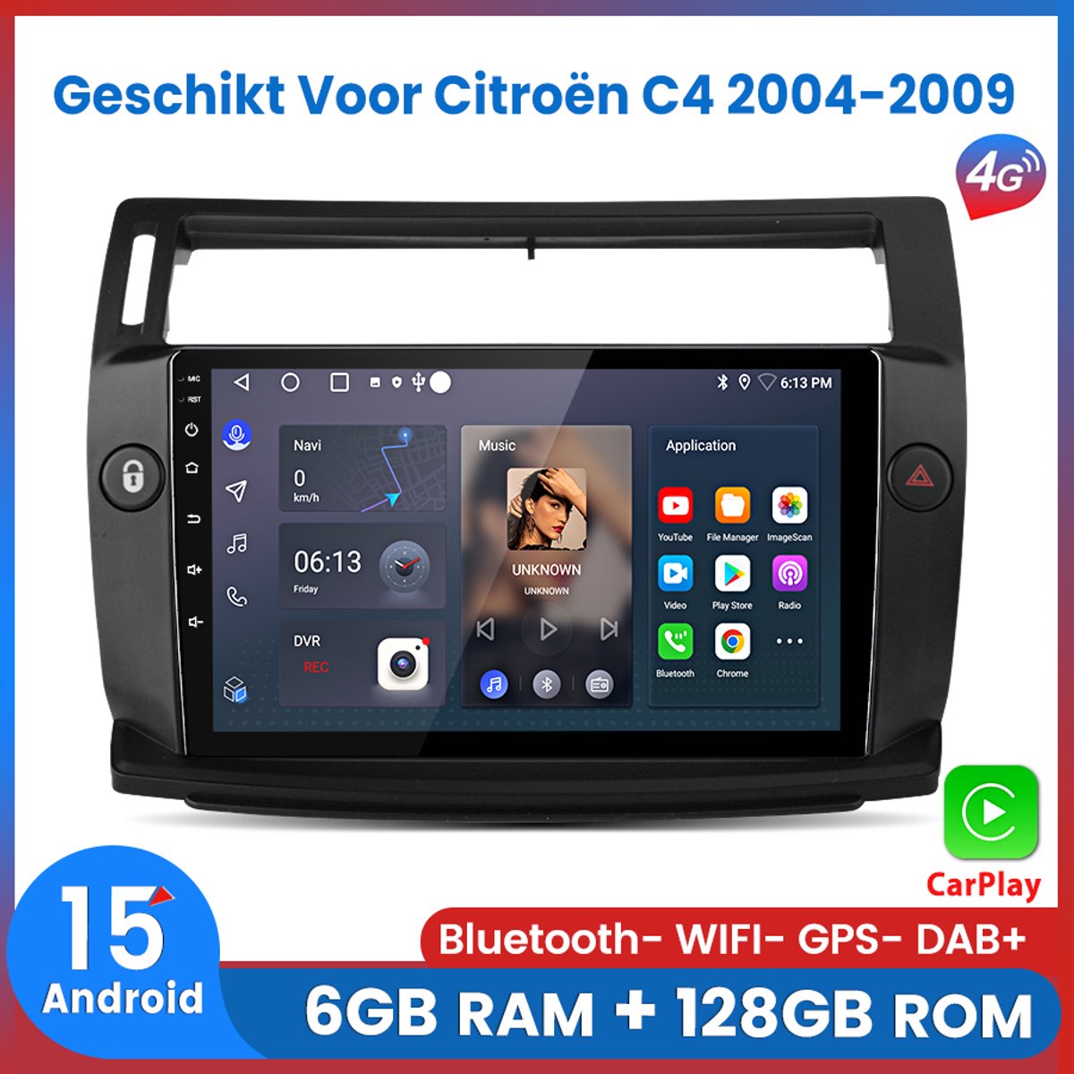 Awesafe Autoradio 6GB+128GB met Carplay en Android auto - Geschikt Voor Citroën C4 2004 t/m 2009 - Radio scherm met Navigatie GPS - 8 Kern V1PRO Versie - Draadloos Apple Carplay & Android - 2004 2005 2006 2007 2008 2009