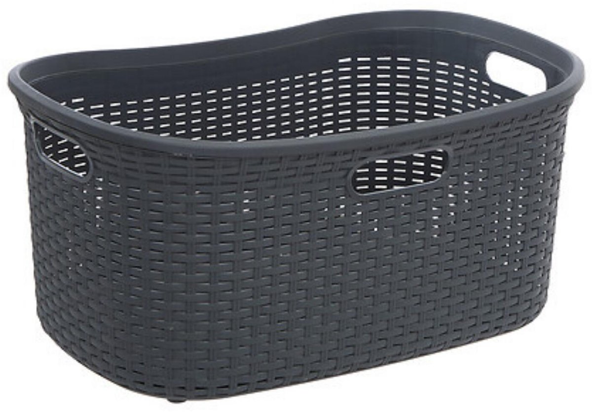 5Five Wasmand van rotan gevlochten - antraciet - kunststof - 40 liter - 59 x 38 x 27 cm - wasgoed manden