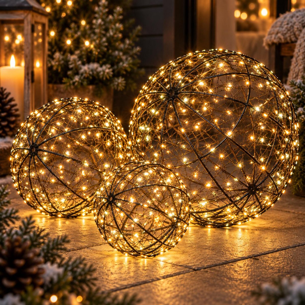 Anna's Collection Lichtbollen - set van 3 - D18, D25 en D35 cm - led - metaal
