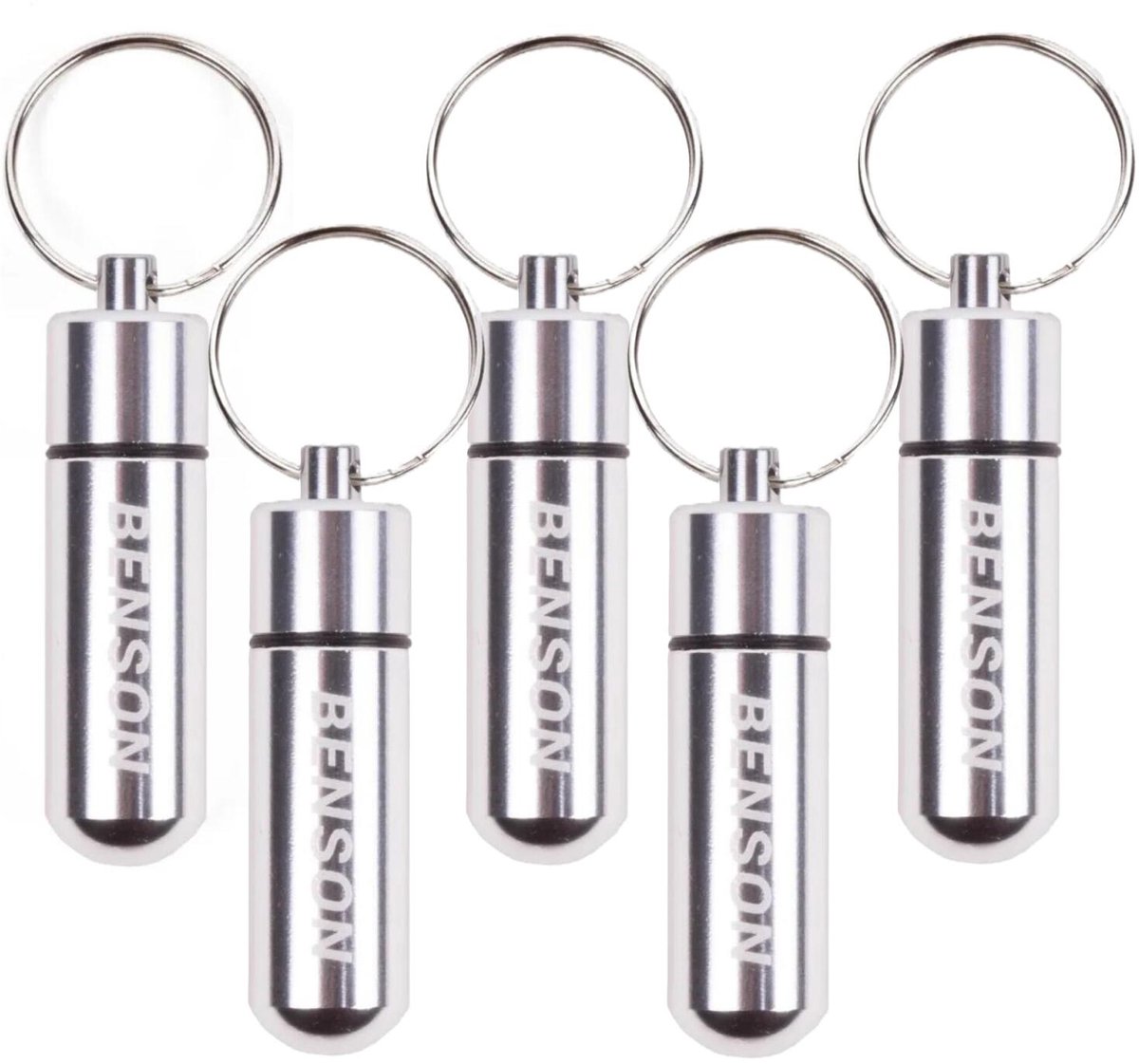 Benson Pillenkoker sleutelhanger - 5x - mini - pillendoosje voor onderweg - D14 x H52 mm