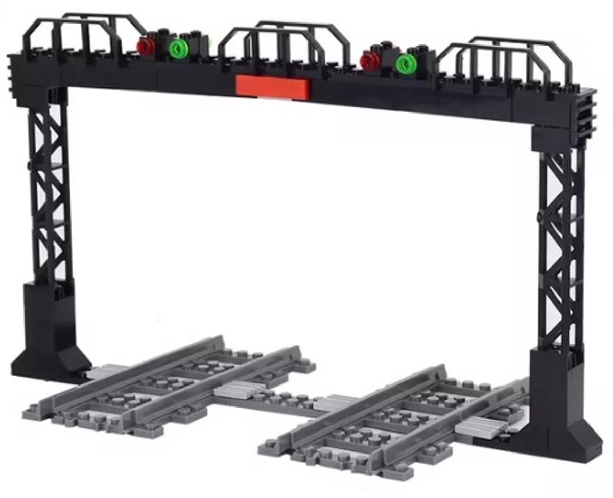 bricksNblocks® bouwblokjes dubbelspoor seinpost voor standaard blokjes treinbaan | dubbelspoor rails seinpost | standaard blokjes compatible met grote merken bouwblokjes treinspoor