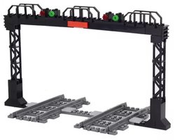 bricksNblocks® bouwblokjes dubbelspoor seinpost voor standaard blokjes treinbaan | dubbelspoor rails seinpost | standaard blokjes compatible met grote merken bouwblokjes treinspoor