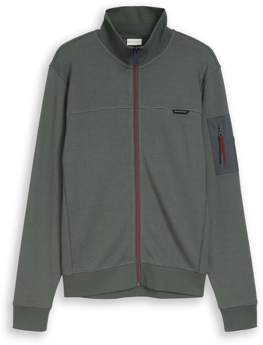 Tom Tailor - Sweatjack met zakken op de mouwen - Maat S - Darkest Olive