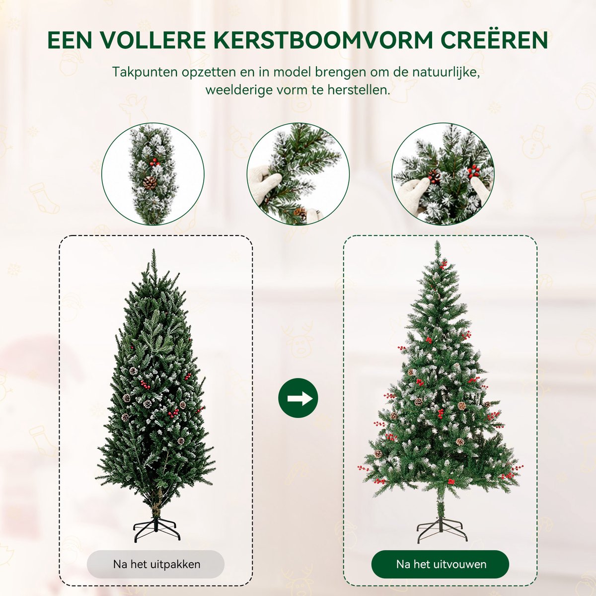 HOMAVO 210cm Kunstkerstboom – Kerstboom 210cm, geschikt voor thuis, tuin, winkelcentra, hotels, feesten en andere kerstgelegenheden. – foto 7