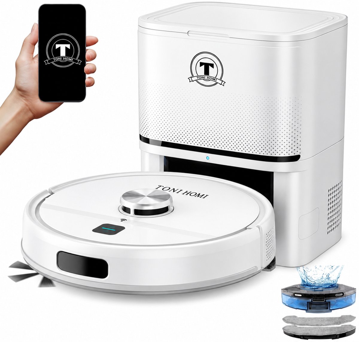 TONIHOMI® R8 - Robotstofzuiger met dweilfunctie - Automatisch legen - Robotstofzuiger met laadstation - LDS Laser navigatie - Met app