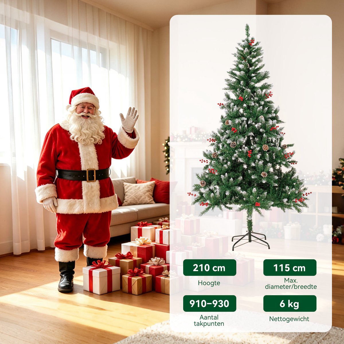 HOMAVO 210cm Kunstkerstboom – Kerstboom 210cm, geschikt voor thuis, tuin, winkelcentra, hotels, feesten en andere kerstgelegenheden. – foto 4