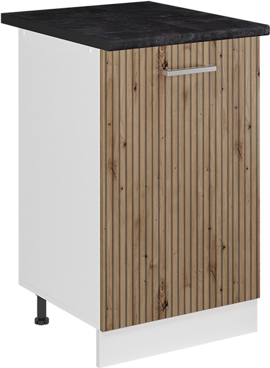 Vicco Keukenonderkast R-Line, Artisanaal eiken/Wit, 50 cm antraciet werkblad