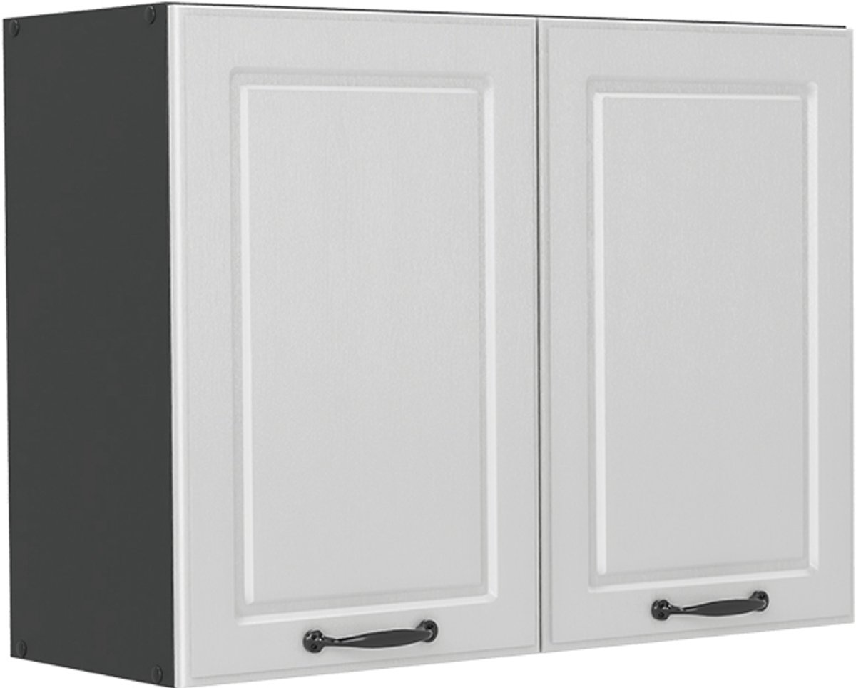 Vicco Glazen keukenkast R-Line, Wit landelijk/Antraciet, 80 cm